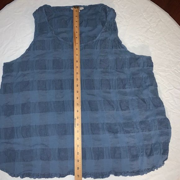 Women's FLAX Blue Plaid striped Linen Blend Tank Top Size L - Picture 7 of 7